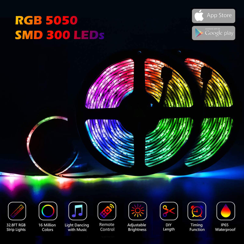 [AUSTRALIA] - LED Strip Lights, FURANDE Smart 32.8ft RGB Led Light Strips 300 5050 LEDs Waterproof Rope Light with App and Remote Controller Sync to Music, Color Changing LED Strip Lights for Bedroom with Alexa 