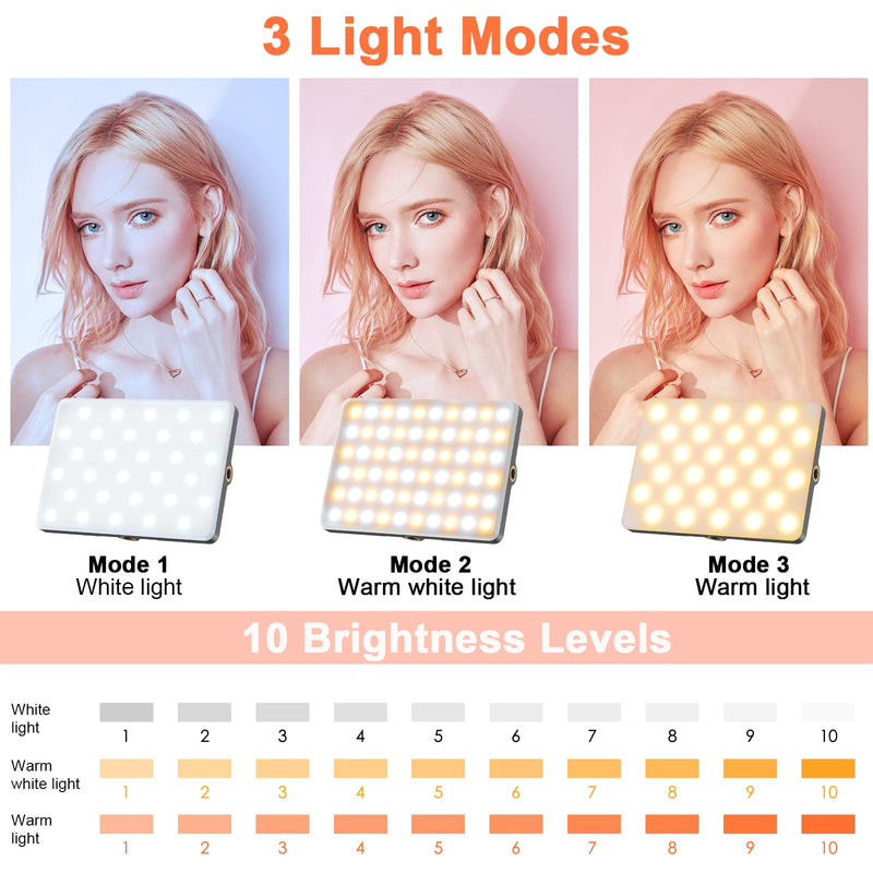 [AUSTRALIA] - TONEOF Portable Selfie Light,Rechargable 60 LED Phone Light with Clip & Double 1/4" Screw Hole,2500k-9000K Dimmable Camera Light for iPhone,Android,Laptop,Tablet,Selfie/Video Conference 