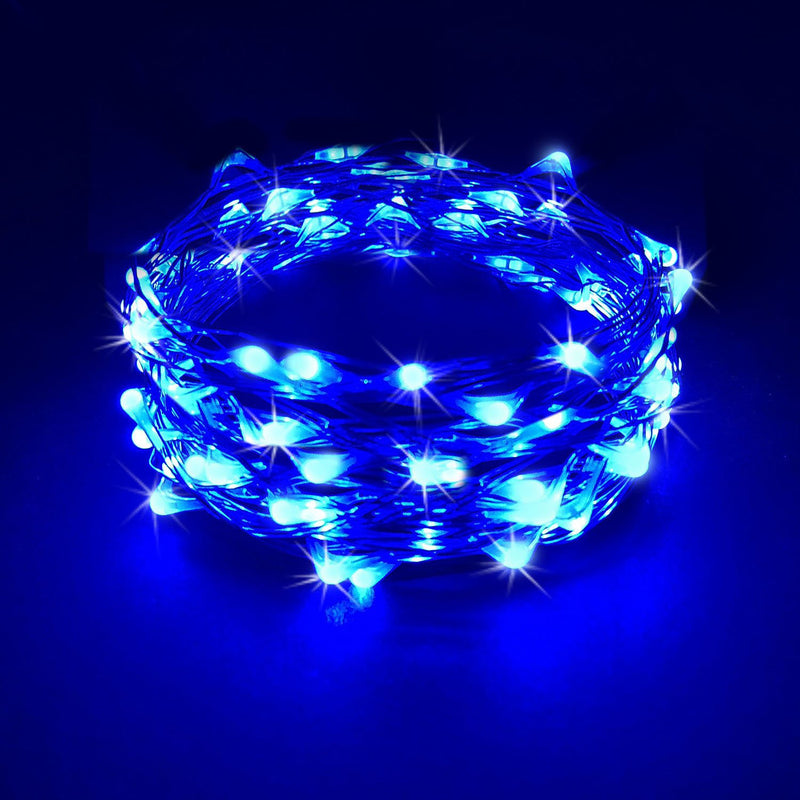 RTGS 60 LEDs String Lights Battery Operated on 20 Feet Long Silver Color Wire, Indoor and Outdoor with Waterproof Battery Box and Timer (Blue) Blue