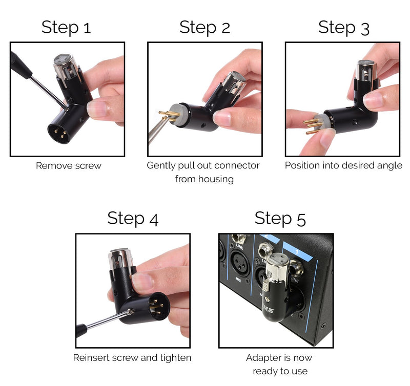 LyxPro XLR Angle Adapter Dual Male and Female can be positioned to 4 Different Angles Right Left and 90 Degree Great for Mixers That Interfere with Other Applications