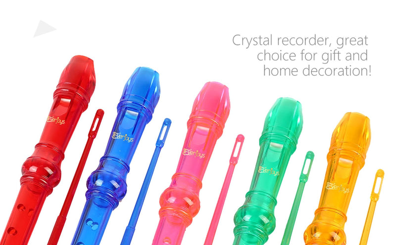 Soprano Descant Recorder 8 Hole-3 Piece Kids Crystal Music Flute w/Cleaning Rod Bag Instruction Blue