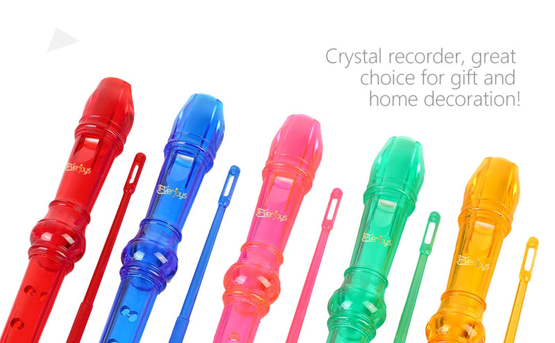 Soprano Descant Recorder 8 Hole-3 Piece Kids Crystal Music Flute w/Cleaning Rod Bag Instruction Green