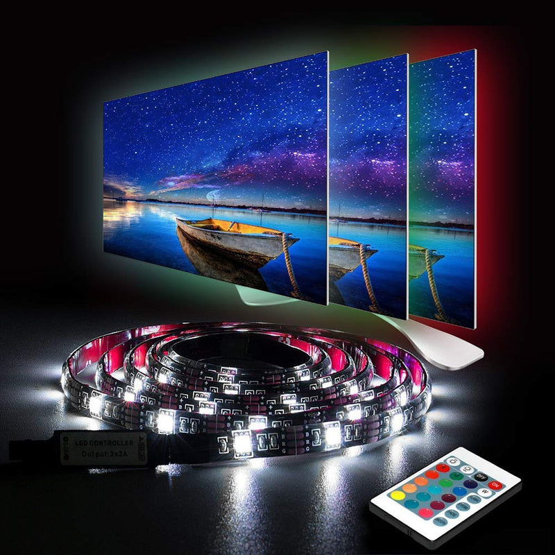 [AUSTRALIA] - VIPMOON LED TV Backlight Strip Lights, 2M/6.56ft 5V 5050 60SMD/M RGB Black Board Lamp Bar TV Back Lighting Kit with 1M 24key 16 Colors USB Remote Controller 