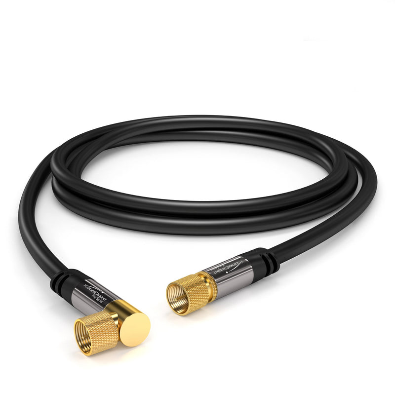 KabelDirekt – 3 feet 75 Ohm HDTV SAT, TV Cable, 90° Angled, Male F-Type Connector to Straight Male F-Type Coaxial Cable for TV, HDTV, Radio, DVB-T2, DVB-C, DVB-S – Pro Series 3 ft