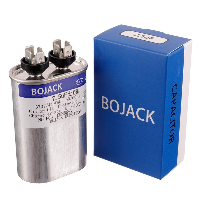 BOJACK 7.5 uF ±6% 7.5 MFD 370V/440V CBB65 Oval Run Start Capacitor for AC Motor Run or Fan Start and Cool or Heat Pump Air Conditione