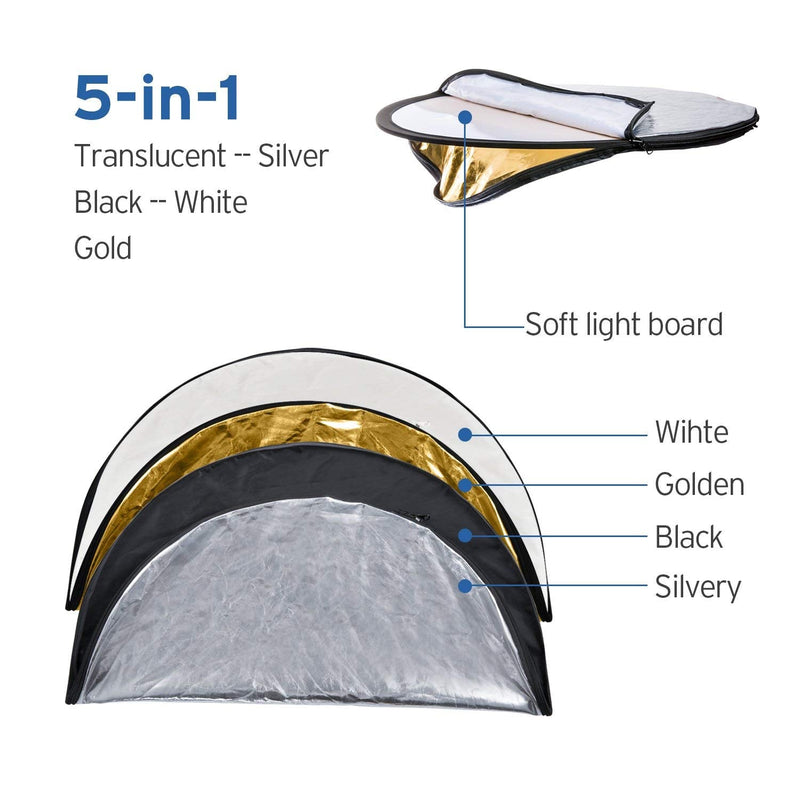 [AUSTRALIA] - Etekcity Reflector Photography 43" (110cm) 5-in-1 Light Reflectors for Photography Multi-Disc Photo Reflector Collapsible with Bag - Translucent, Silver, Gold, White and Black 43 Inch 