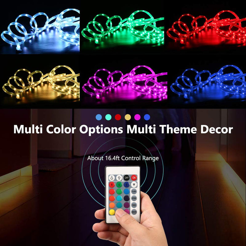 [AUSTRALIA] - Brizled Flat Rope Lights Outdoor, 150 LED 16.4ft Color Changing RGB Strip Lights with 24 Keys Remote, 12V UL Listed Flexible Light Strip Waterproof Rope Lighting for Room Decor Party Home Kitchen 