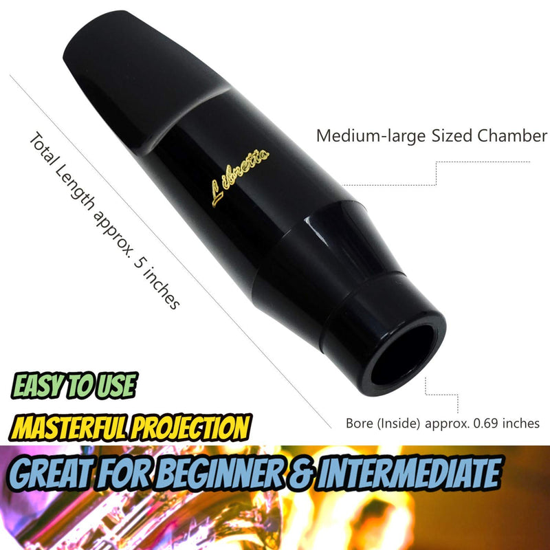 Libretto Baritone Saxophone Mouthpiece Kit, Giftable Standard Mouthpiece Set: ABS 4C Mouthpiece, Plastic Cap, Gold Lacquered Ligature. Finely Designed for Beginner and Intermediate on the Music Way.