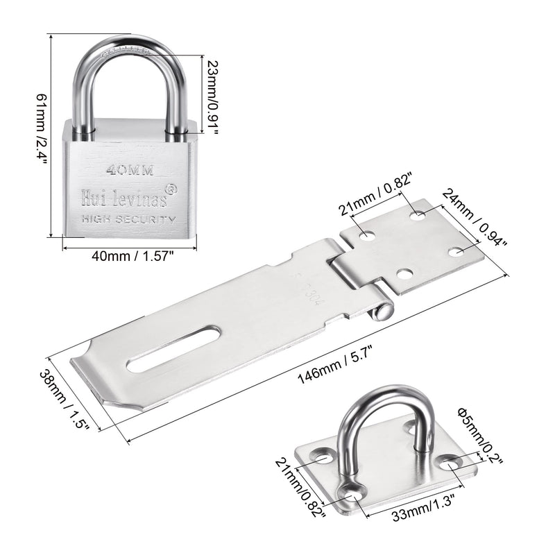 MECCANIXITY 4 Inch Stainless Steel Heavy Door Hasp Lock Keyed Different Clasp with Padlock and Screws for Cabinet Closet Gate, Silver