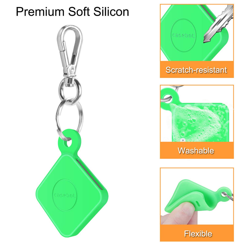 [2 Pack] Fintie Silicone Case with Carabiner Keychain for Tile Mate (2020 & 2018), Anti-Scratch Lightweight Soft Protective Sleeve Skin Cover, Green-Glow Green-Glow in the Dark