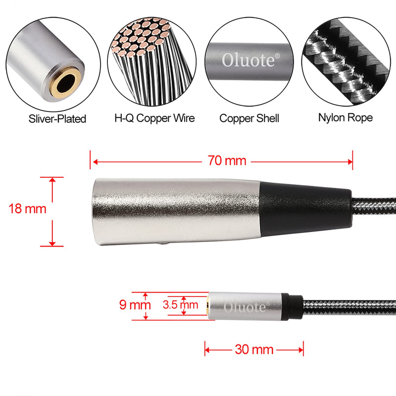 Oluote TRS 3.5mm Female Stereo Jack to Dual XLR Male Cable, Breakout Interconnect And Patch Cable (0.3M) 3.5mm Female to Dual XLR Male