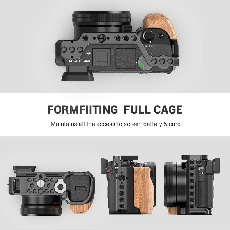 SmallRig Cage Kit with Wooden Handle Hand Grip, for Sony A6100 A6300 A6400 Camera - KCCS2705 cage w/ wooden handle