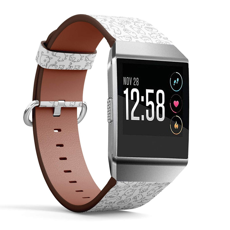 Compatible with Fitbit Ionic Leather Watch Wrist Band Strap Bracelet with Stainless Steel Clasp and Adapters (Cute Cartoon Cat Icons)