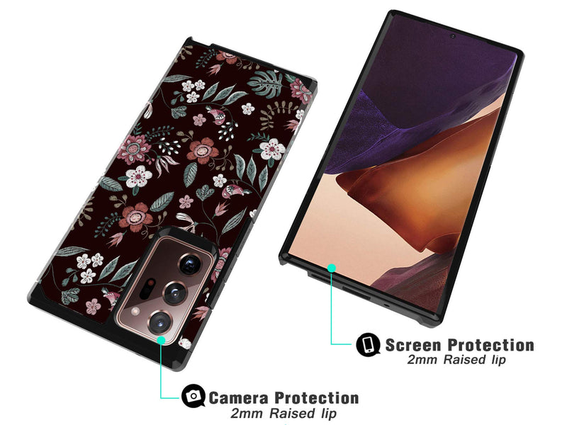 ShinyMax Galaxy Note 20 Ultra Case with Floral Design,Samsung Note 20 Ultra Phone Case,Hybrid Dual Layer Armor Protective Cover Sturdy Anti-Scratch Shockproof Case for Women and Girls-Flowers/Black Floral 01