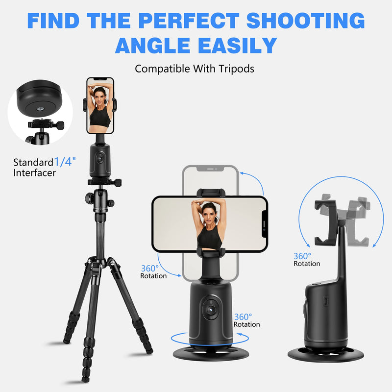 [AUSTRALIA] - Auto Face Tracking Tripod, 360° Rotation Face Body Phone Camera Mount Smart Shooting Phone Tracking Holder with Remote Selfie Stick, No App, Gesture Control, Smart Shooting Holder for Vlog, Tiktok Black 