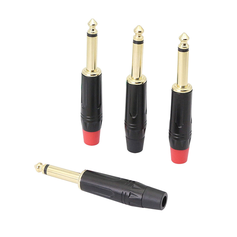 1/4" Audio Plug, 6.35 Mono Male Connector, Gold-Plated TS Plug for Guitar/Speaker/Microphone Cable etc (4 Pack)