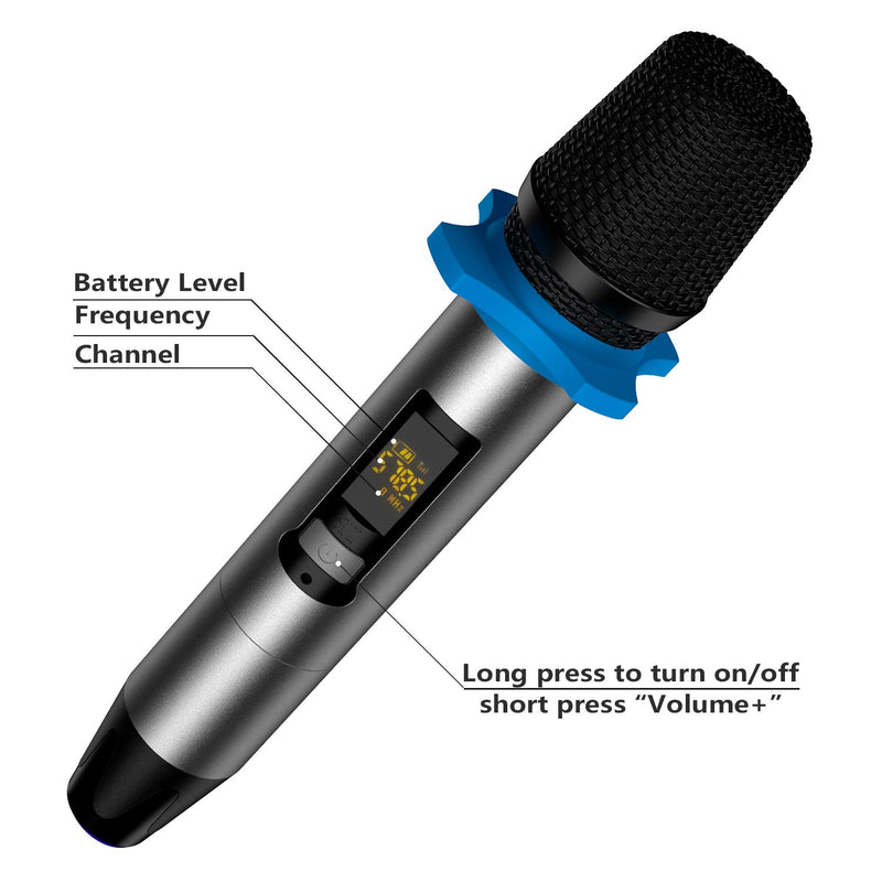[AUSTRALIA] - Wireless Microphone, UHF Wireless Handheld Dynamic Mic System Set with Rechargeable Receiver, 260ft Range, 6.35mm(1/4'') Plug, for Karaoke, Voice Amplifier, PA System, Singing Machine, Church 