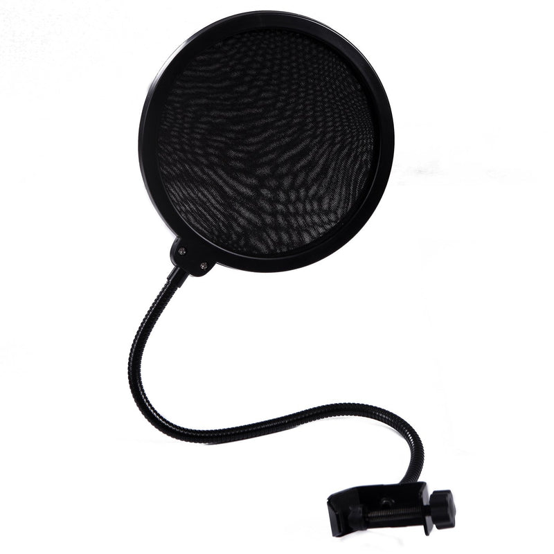 [AUSTRALIA] - HDE Microphone Pop Filter for Blue Yeti - Dual Layer Studio Mic Wind Screen with Stand Clip and 360 Degree Gooseneck Arm - Black 