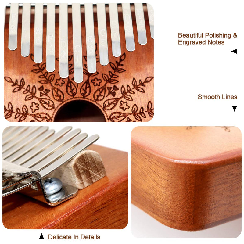 Kalimba 17 Keys Thumb Piano,Mbira Sanza Wood Finger Piano,Portable Musical Instrument with Tuning Hammer & Study Instruction,Gift for Adult Kids Beginners Professional