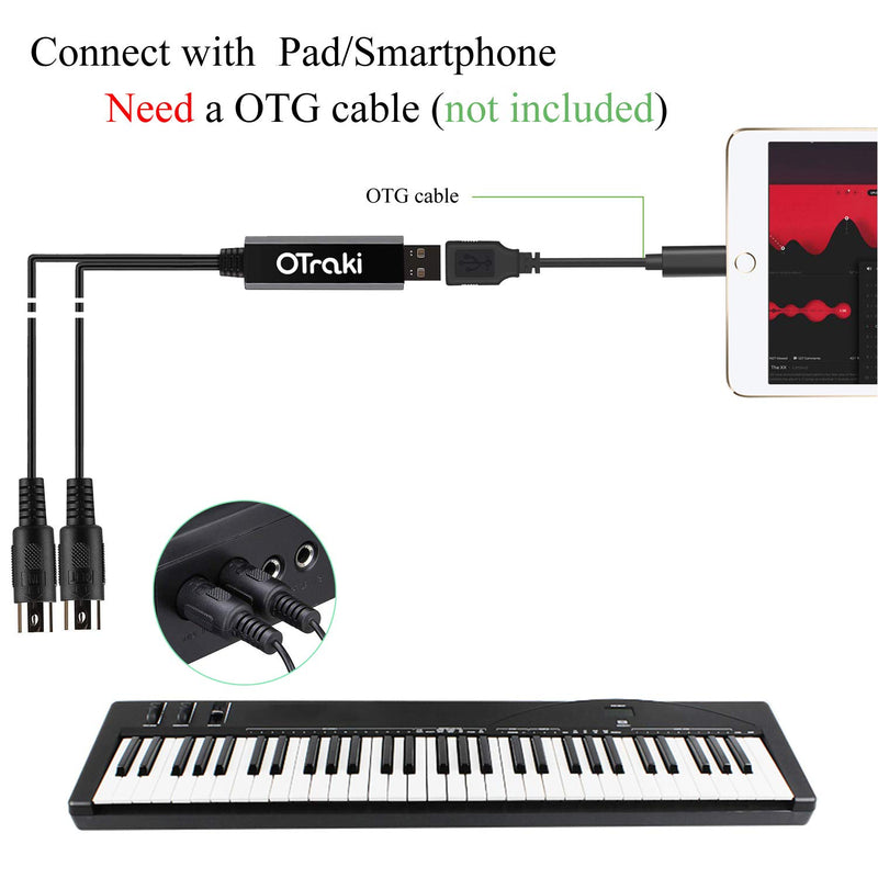 [AUSTRALIA] - OTraki USB MIDI Cable Converter 2.0 3.0 USB Interface to IN-OUT MIDI Cord 6.5ft with FTP Processing Chip + 5 PIN DIN Perfect Works for PC Laptop to Professional Piano Keyboard in Home Music Studio 