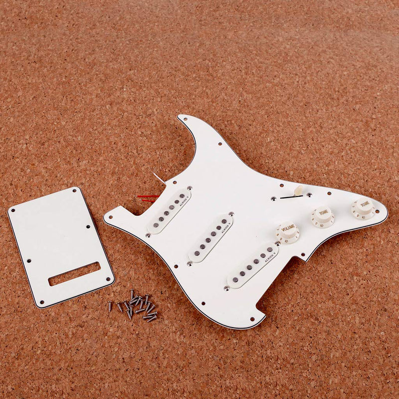 Alnicov 11 Holes Guitar Single Coil Pickups Prewired-Loaded SSS Pickguard Scratch Plate Set with Back Cover for Strat Stratocaster Guitar Parts,3Ply White