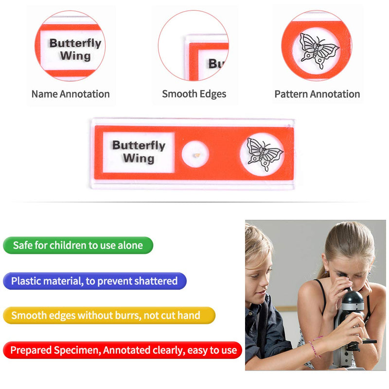Plastic Prepared Microscope Slides for Kids, Cainda 48pcs Animals Insects Plants Flowers Sample Microscope Slides with Specimens for Students Adult Biology Science Programs