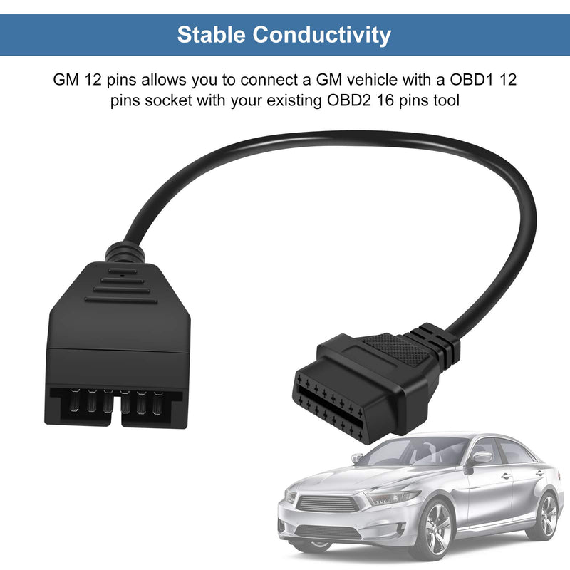 OBD1 to OBD2 Adapter, Car Diagnostic Extension Cable, OBD1 12 Pin To OBD2 16 Pin Diagnostic Tool Connector Adapter Cable for GM Vehicles Diagnostic Tool