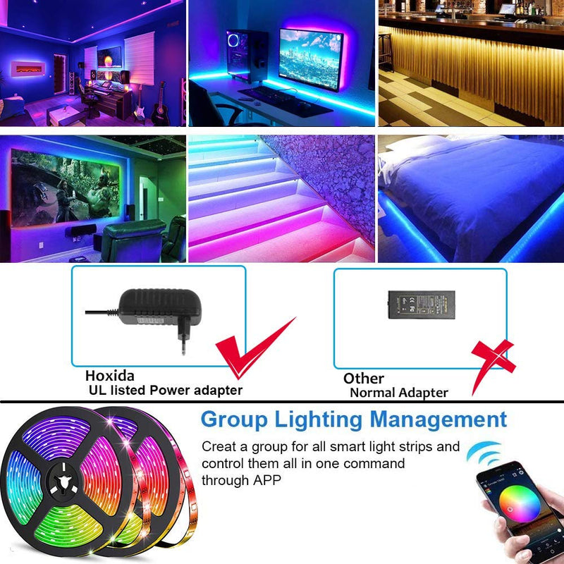 [AUSTRALIA] - Led Strip Lights with Remote, Bluetooth App Control Strips Light 32.8ft, Waterproof 5050 RGB Color Changing Rope Light for Bedroom, Party Decorations 