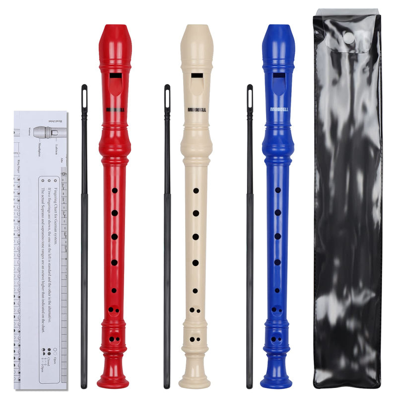 MUSCELL Recorder Instrument,8 Holes German Soprano Recorder Musical Instruments for Kids/Adults,3 packs(Natural,Blue,Red)