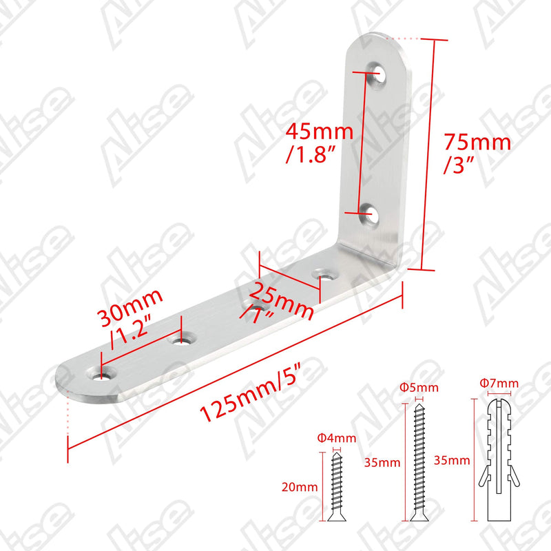 Alise Floating Shelf Bracket Widened and Thickened Stainless Steel Brackets Heavy Duty Corner Brace Support Wall Hanging 5x3Inch,4Pcs Brushed Nickel 5x3 Inch