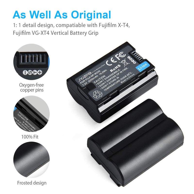 JYJZPB NP-W235 2250mAh Replacement Battery for Fujifilm, 2-Pack Camera Batteries with Battery Charger for Fujifilm X-T4