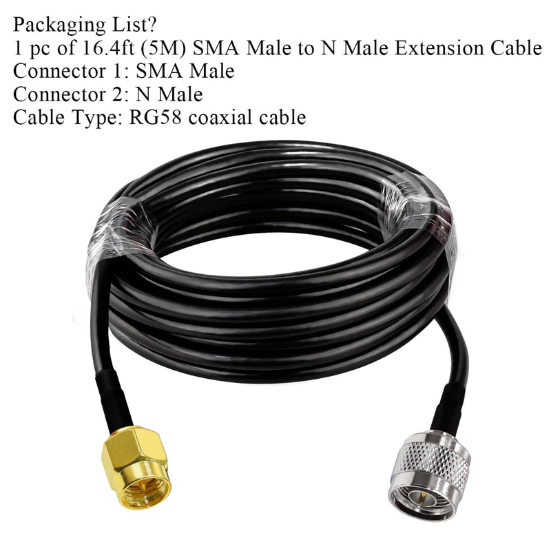 [AUSTRALIA] - N SMA Cable TUOLNK SMA Male to N Male Extension Cable RG58 Antenna Pigtail Low Loss 50ohm SMA Male N Male Coaxial Cable for Wi-Fi Radios GPS Antenna 16.4ft(5M) 