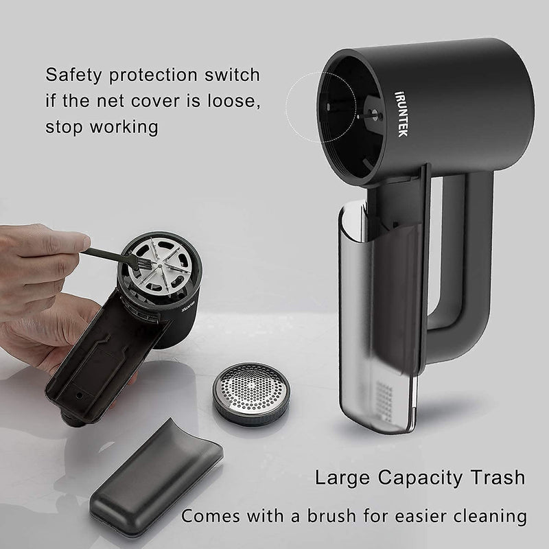 iRUNTEK Rechargeable Fabric Shaver, Electric Commercial Lint Remover with LED Display & Big Trash Box, 3-Speeds for Removing Fuzz and Pill from Clothes, Furniture, Sweater, Couch and Blanket, Black