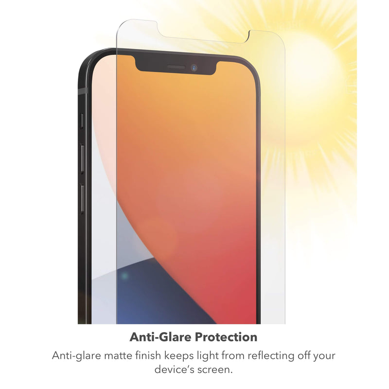 ZAGG InvisibleShield Glass Elite Anti-Glare Plus - Blocks Glare from your device - Made for iPhone 12 Pro Max, Clear, 200106678