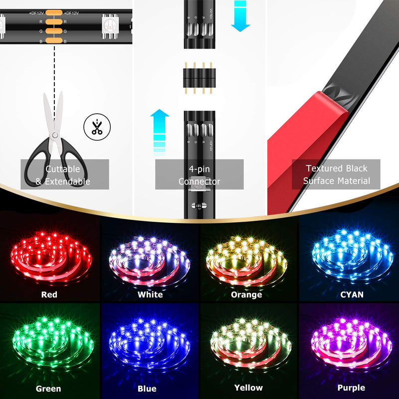 [AUSTRALIA] - Geeon LED Strip Lights Waterproof 2M RGB Color Changing RF Remote Control 5050 SMD UL Listed with 12V Adapter for Room Kitchen Under Cabinets Bed Ambient Lighting Multicolor 