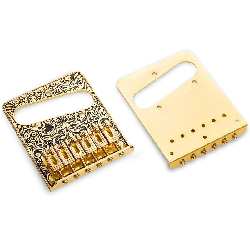 WANBY Professional 6 String Saddle Bridge Plate Beautiful Decorative Pattern for Tele Electric Guitar (Golden) Golden