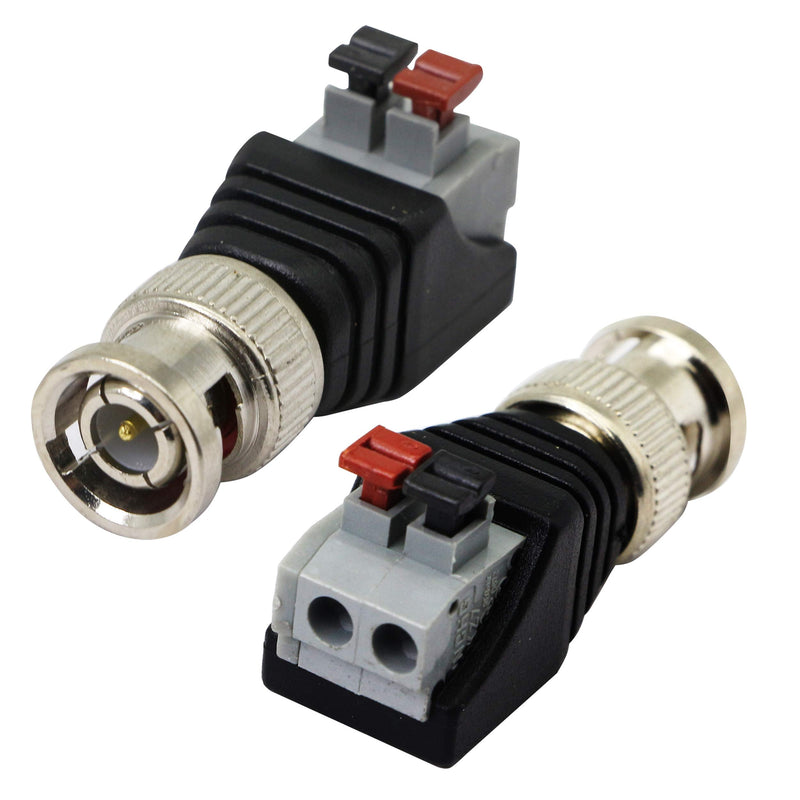 zdyCGTime BNC Video Baluns Adapter BNC Male Plug to 2 Pin/Way Screw Terminal Video Audio Spring Press Type Balun with Solderless Screw Terminal for Coax Cat5 to BNC CCTV Security Surveillance(10-pack)