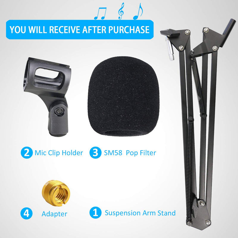 SM58 Mic Stand with Pop Filter - Microphone Boom Arm Stand with Windscreen Foam Cover for Shure SM58S SM58-LC Dynamic Vocal Microphone by YOUSHARES