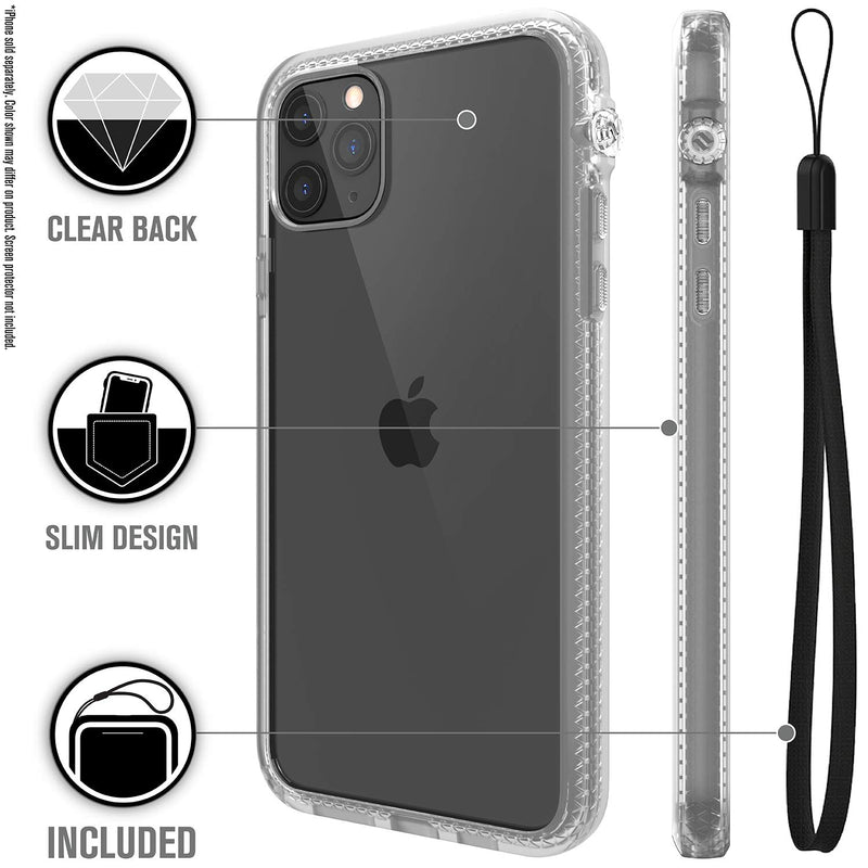 Catalyst - Case For iPhone 11 Pro Max Case with Clear Back, Heavy Duty 10ft Drop Proof, Truss Cushioning System, Rotating Mute Switch Toggle, Compatible with Wireless Charging, Lanyard Included- Clear Large