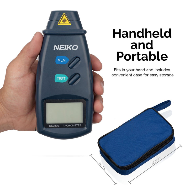 Neiko 20713A Digital Tachometer, Non Contact Laser Photo | 2.5 - 99,999 RPM Accuracy | Batteries Included