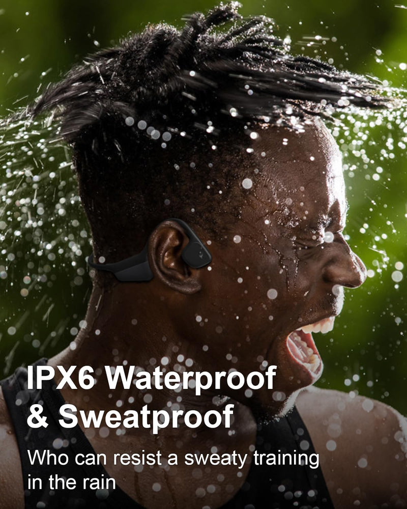 Enerair Bone Conduction Headphones, IPX6 Waterproof Open Ear Headphones 14H Playtime Bone Conduction Bluetooth 5.3 Wireless Headset Sport Headphones with Mic Sweatproof Headset for Running, Cycling