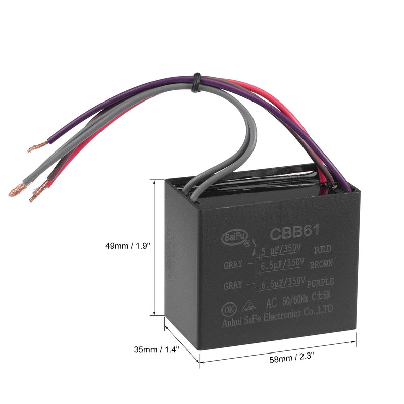 uxcell Ceiling Fan Capacitor CBB61 5/6.5/6.5uF 350V AC 5 Wires Metallized Polypropylene Film Capacitor 58x49x35mm for Electric Fan Pump Motor Generator 2Pcs