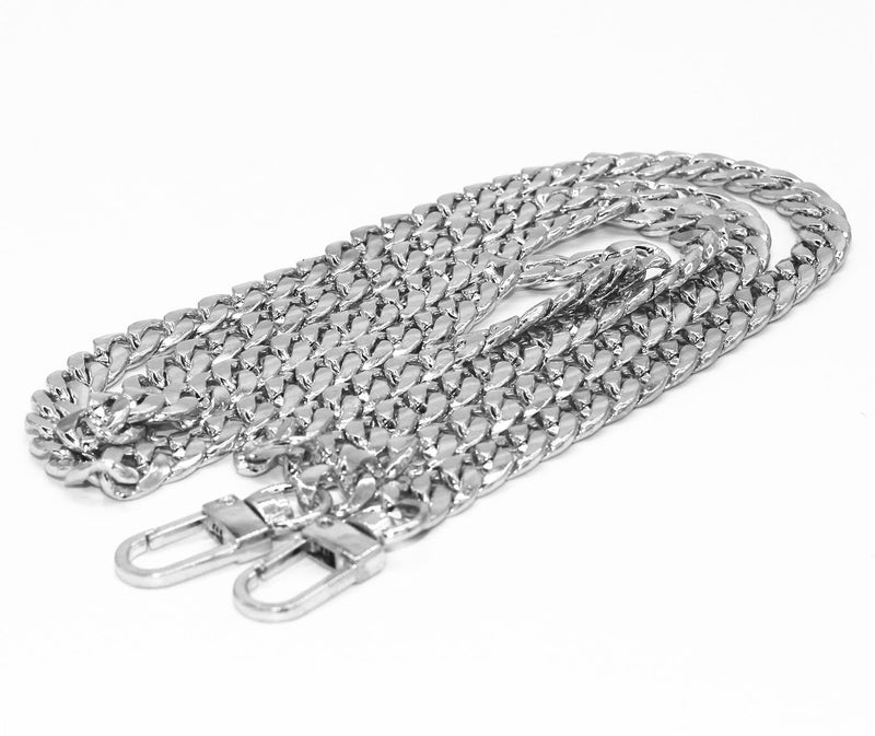 WEICHUAN 47" DIY Iron Flat Chain Strap Handbag Chains Accessories Purse Straps Shoulder Cross Body Replacement Straps, with Metal Buckles (Silver) Silver