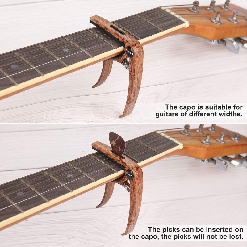 Anpro Guitar Capo with 6 Guitar Picks for Acoustic and Electric Guitar, Ukulele, Mandolin and Banjo, Wood grain