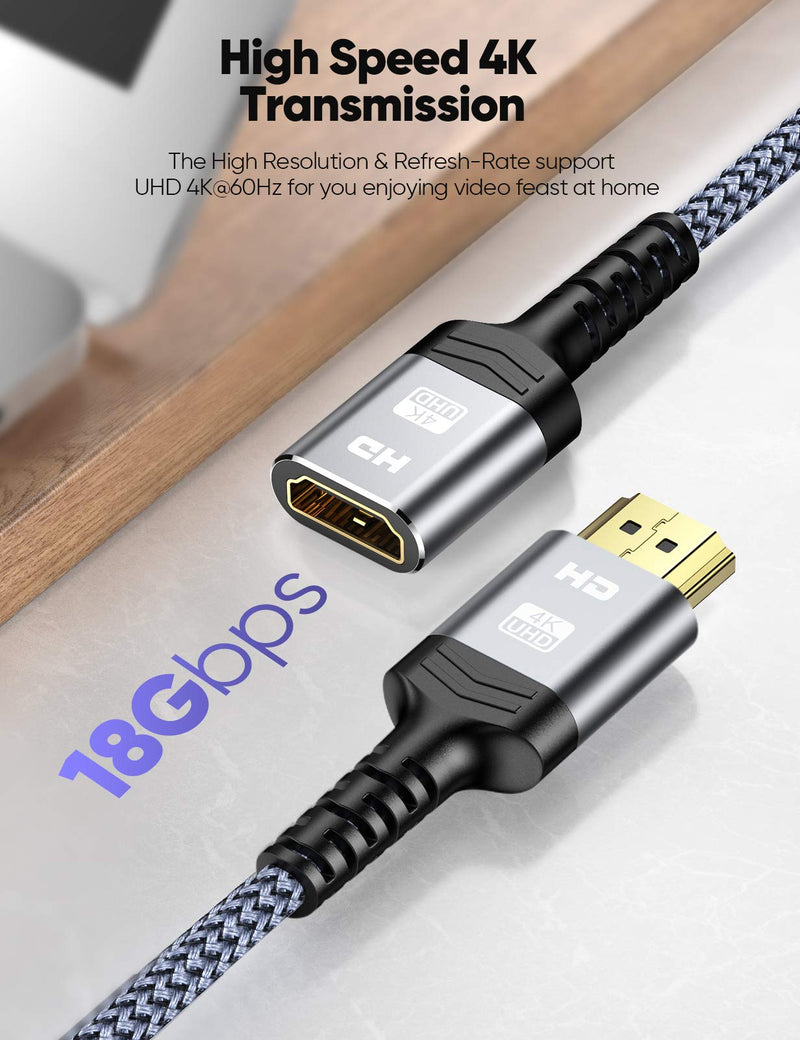 High Speed 4K HDMI Extension Cable 1FT, Highwings 18Gbps Short HDMI 2.0 Extender Cable Male to Female Adapter Braided Nylon Support 3D, 1080P, 2160P for Roku/Fire TV Stick, Google Chromecast 1feet