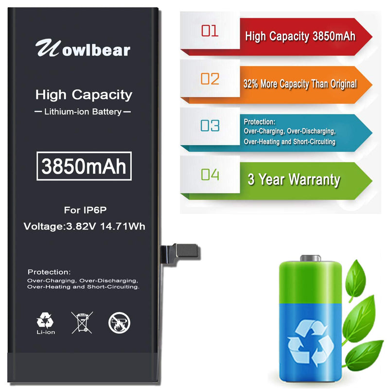 3850mAh Battery for iPhone 6 Plus, uowlbear IP6P High Capacity Replacement Battery for A1522 A1524 A1593 with Complete Replacement Kits -3 Yesr Service 0 Cycle