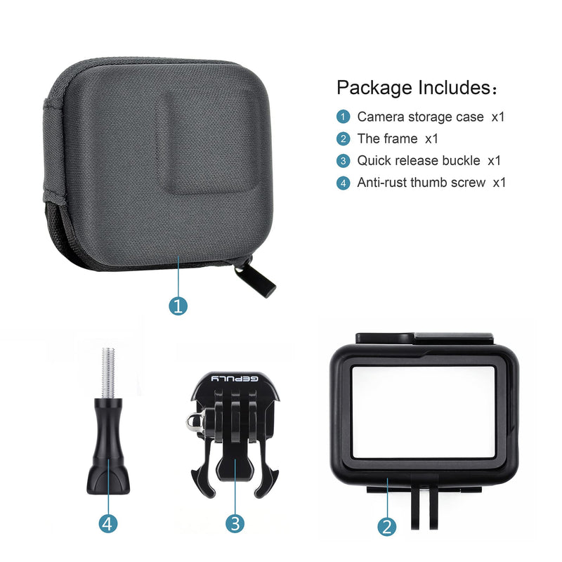 GEPULY Frame Mount Case Housing Shell + Portable Mini Camera Bag Travel Protective Carrying Case Compatible with GoPro Hero 5/6/7 Black White Silver Hero(2018) Camera