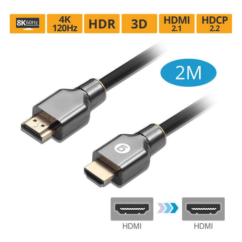 gofanco HDMI 2.1 8K Cable Pure Copper 2m (6.6ft) – Up to 8K @60Hz, 4K@120Hz, 48Gbps, 3D, 100% Copper, Supports HDMI 2.1, HDCP 2.2, HDR, ARC, Atmos, DTS-X (HDMI21-2m)