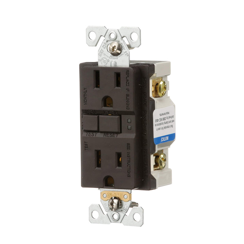 EATON Wiring GFCI Self-Test 15A -125V Duplex Receptacle with Standard Size Wallplate, Brown