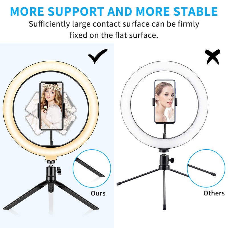 SYOSIN Ring Light with Tripod Stand and Phone Holder, 10.2'' LED Desktop Selfie Ring Light with Remote Control for Live Streaming YouTube Video Dimmable LED Makeup Ring Light with 3 Colors Mode